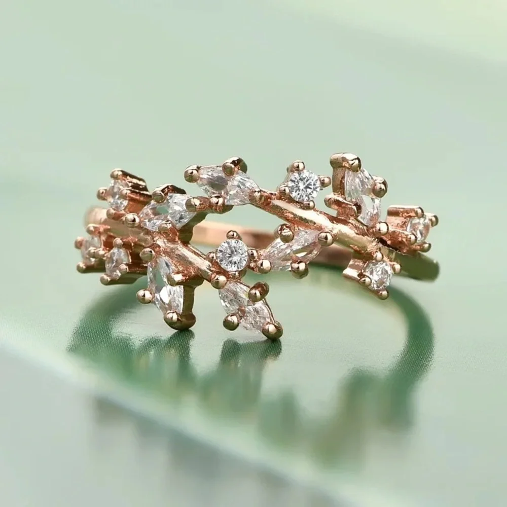 New Women’s Rose Gold Plated Branch Diamond Ring - Picture 4 of 4